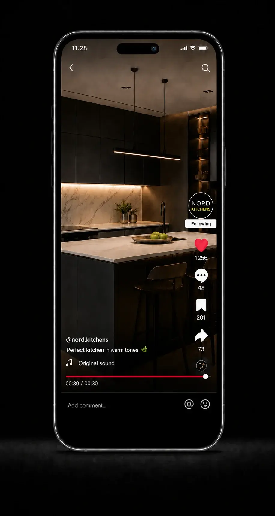Vertical custom kitchen studio video fully watched with an active like
